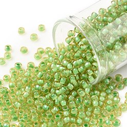 (945) Inside Color Jonquil/Mint Julep Lined TOHO Round Seed Beads, Japanese Seed Beads, (945) Inside Color Jonquil/Mint Julep Lined, 8/0, 3mm, Hole: 1mm, about 1110pcs/50g