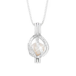 Platinum & Silver DIY Brass Box Chain Necklaces Making Kits, Includ Natural Cultured Freshwater Pearl Beads, 925 Sterling Silver Rhinestone Pendants, Platinum & Silver, 18.50 inch(470mm), Pendant: 5x3.5x3.8mm, Pin: 12.5x0.7mm