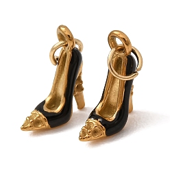 Black 304 Stainless Steel Charms, with Enamel, High Heel Charms, Ion Plating(IP), Golden, Black, 11x9x3.5mm, Hole: 3mm