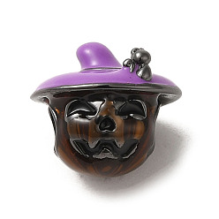 Metallgrau Halloween Messing Emaille europäische Perlen, Großloch perlen, Kürbis, Metallgrau, 13.5x12 mm, Bohrung: 4 mm