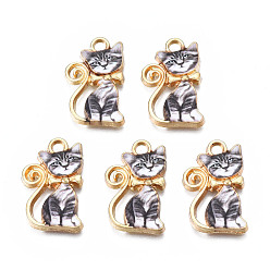 Серый Стойки обшивки сплава эмали подвески, бесплатно и никеля бесплатно и свинца, кошка, серые, 21x14x2 мм, отверстие : 2 мм