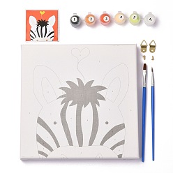 Зебра Наборы для цифровой живописи diy с рисунком зебры, включая деревянную доску, кисти с деревянной ручкой, смешанный пигмент, застежки и винты из сплава, 8~197x4.5~199x2~16 мм, отверстие : 2.7~9.5 мм, 13 шт / комплект