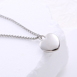 Stainless Steel Color 304 Stainless Steel Heart Pendant Box Chain Necklaces for Women, Tarnish Free, Stainless Steel Color, 15.75 inch(40cm)