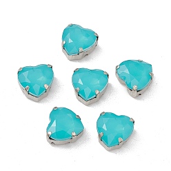 Голубой Сердце пришить стразами, граненый тайваньский акриловый горный хрусталь, звенья с несколькими отверстиями, с латунными зубцами в платиновых тонах, голубой, 10x10x7 мм, отверстие : 1 мм