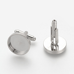Platinum Brass Cuff Settings, Cufflink Findings for Apparel Accessories, Platinum, Tray: 14mm, 27.6x18mm