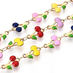 (52) Непрозрачная лаванда 304 цепи из нержавеющей стали с эмалированными вишневыми звеньями, с катушкой, пайки, реальный 18 k позолоченный, ионное покрытие (ip), разноцветные, 11.5x7.5x2~2.5 мм, около 32.81 футов (10 м) / рулон