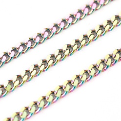 Rainbow Color Ion Plating(IP) 304 Stainless Steel Curb Chains, Unwelded, with Spool, Rainbow Color, 3x2x1mm, about 32.8 Feet(10m)/roll