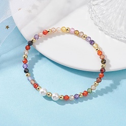 Разноцветный Эластичные браслеты из круглых бусин с кубическим цирконием и перламутровыми жемчужинами для женщин., красочный, внутренний диаметр: 2.17 дюйм (5.5 см)