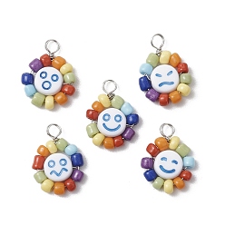 Платина Подвески из акрила, стекла и меди, форма лица, платина, 16~17x12.5~13.5x3.5~4 мм, отверстие : 2.5~3 мм