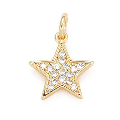 Real 24K Gold Plated Eco-Friendly Brass Micro Pave Clear Cubic Zirconia Pendants, with Jump Ring, Long-Lasting Plated, Lead Free & Cadmium Free, Star, Real 24K Gold Plated, 12x11.5x2mm, Hole: 3mm