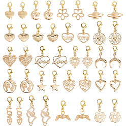Light Gold 80 décorations de pendentifs en alliage pcs, avec alliage homard fermoirs pince, or et de lumière, 25~40mm