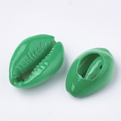 Sea Green Spray Paint Cowrie Shell Beads, Two Tone, No Hole/Undrilled, Sea Green, 20~25x14~16x5~7mm