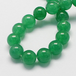 Medium Sea Green Natural Jade Bead Strands, Dyed, Round, Medium Sea Green, 10mm, Hole: 1mm, about 38pcs/strand, 14.9 inch