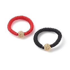 Golden Braided Nylon Thread Finger Ring, with Brass Micro Pave Cubic Zirconia Beads, Golden, 3mm, Inner Diameter: 16.8~17mm