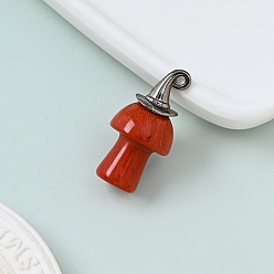 Red Jasper Natural Red Jasper  Pendnats, with Alloy Finding, Mushroom Charms, 30x25mm