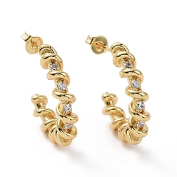 Настоящее золото 18K Серьги-гвоздики в форме с из прозрачного кубического циркония, латунные серьги-кольца для женщин, реальный 18 k позолоченный, 19x24x5 мм, штифты : 0.7 мм