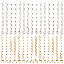 Golden & Stainless Steel Color 30Pcs 2 Colors 304 Stainless Steel Curb Chain Extender, Heart Charm, Golden & Stainless Steel Color, 60mm