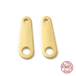 Настоящее золото 18K 925 стерлингового серебра ссылки, цепи вкладки, с печатью 925, реальный 18 k позолоченный, 8x2.5x0.4 мм, Отверстие: 0.7 & 1.4 мм