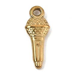 Real 18K Gold Plated 304 Stainless Steel Pendants, Microphone Charms, Ion Plating(IP), Real 18K Gold Plated, 25x9.5x3.5mm, Hole: 3mm