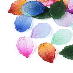 (52) Непрозрачная лаванда Двухцветные подвески из прозрачного стекла, очарование листа, разноцветные, 23.5~24x17~17.5x3.5~4.5 мм, отверстие : 1.2~1.3 мм