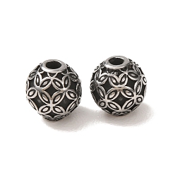 Stainless Steel Color 304 Stainless Steel Beads, Round with Flower Pattern, Stainless Steel Color, 8mm, Hole: 2mm