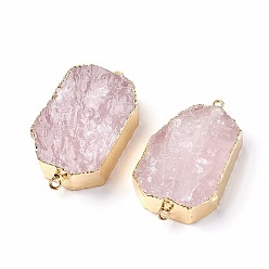 Golden Natural Rose Quartz Links connectors, with Metal Findings, Nuggets, Golden, 43~44x25x11~15mm, Hole: 1.8mm