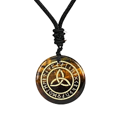 Тигровый глаз Ожерелья с подвесками из натурального тигрового глаза трикетра/тройственный узел, Ожерелье-амулет с руническими словами Одина, скандинавского викинга и веревки, 12.99 дюйм (33 см)