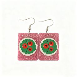 Tomato Acrylic Glitter Powder Dangle Earrings for Women, Platinum, Tomato, 62x28mm