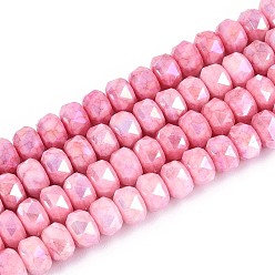 Ярко-Розовый Антикоррозийные гальванические стеклянные бусины, имитация драгоценных камней, рондель, с покрытием AB цвета, граненые, два тона, ярко-розовый, 6x4 мм, отверстие : 1~1.2 мм, около 91~92 шт / нитка, 14.96~15.16 дюйм (38~38.5 см)