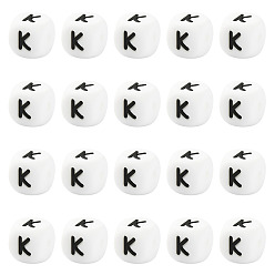 Letter K 20белые силиконовые бусины в виде кубических букв 12x12x12мм квадратные бусины с алфавитом в виде кубиков с 2прокладкой для отверстий мм мм свободные бусины с буквами для браслета, ожерелья, ювелирных изделий, letter.k, 12 мм, отверстие : 2 мм