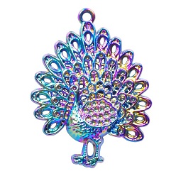 Rainbow Color Alloy Pendant, Peacock, Rainbow Color, 29x22mm