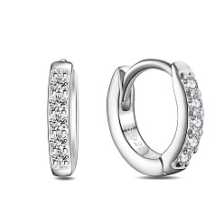 Платина Серьги-кольца из стерлингового серебра 925 с родиевым покрытием, гипоаллергенные серьги, с ааа класс фианитами, кольцо, платина, 10x2 мм