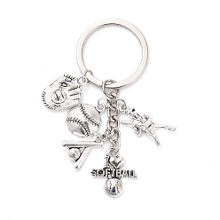 Baseball Брелки из цинкового сплава, с железными кольцами, старинное серебро и платина, бейсбол, 74 мм
