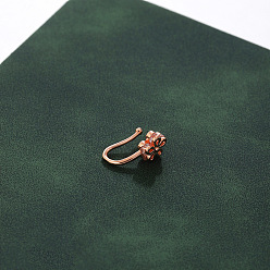 Цветок Латунные хрустальные стразы клипсы на кольца для носа, нет пирсинга в носу, ювелирные изделия, розовое золото , цветок, 10x5 мм