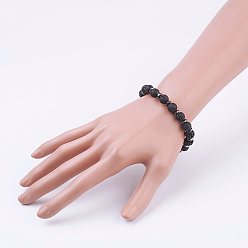 Lava Rock Natural Lava Rock Stretch Bracelets, with Non-Magnetic Synthetic Hematite Spacer Beads, 2-1/8 inch~2-3/8 inch(55~60mm)