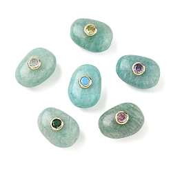 Amazonite Natural Amazonite Beads, with Brass Micro Pave Cubic Zirconia Findings, Nuggets, 18x13x9.5~10mm, Hole: 2mm