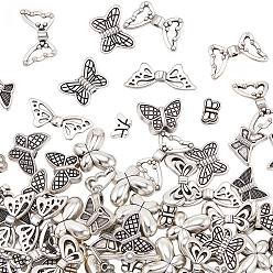 Античное Серебро 90 шт 9 стили бусины из сплава в тибетском стиле, бабочка, античное серебро, 5.5~11x8~21.5x2.5~5 мм, отверстие : 1~2.5 мм, 10 шт / стиль