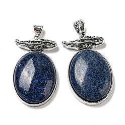Lapis Lazuli Natural Lapis Lazuli Big Pendants, Antique Silver Plated Alloy Oval Charms, 56x32x11mm, Hole: 7x6.5mm