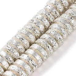 с Покрытием Серебра Гальванические бусины из натуральной лавы, диск, Heishi бусы, со серебряным покрытием, 8~8.5x3 мм, отверстие : 1.8 мм, около 127 шт / нитка, 15.94'' (40.5 см)