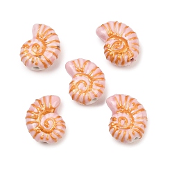 Pink Фарфоровые бусины ручной работы, золотой металл обвитыми, спиральная оболочка, розовые, 21x16x9 мм, отверстие : 2 мм