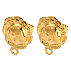 Цветок 304 Выводы серьги из нержавеющей стали шпилька, с горизонтальными петлями, золотые, цветок, 14x10.5 мм, отверстие : 1.2 мм, штифты : 0.7 мм