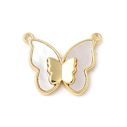 Настоящее золото 18K Подвески из латуни с натуральными белыми ракушками, бабочки прелести, долговечный, без свинца и без кадмия, стойки покрытие, реальный 18 k позолоченный, 15.5x18.5x2.5 мм, отверстие : 1.2 мм