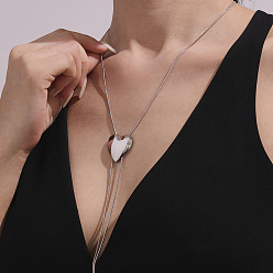 Нержавеющая Сталь Цвет 201 регулируемые ожерелья-лариаты из нержавеющей стали в форме сердца для женщин, без кадмия, без никеля и без свинца, не тускнеет, цвет нержавеющей стали, 32.44 дюйм (82.4 см)