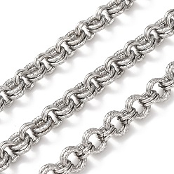 Нержавеющая Сталь Цвет Двойное звено 304 цепь из нержавеющей стали, текстурированные круглые цепочки роле, несварные, с катушкой, цвет нержавеющей стали, 8x1.5 мм и 7x1 мм