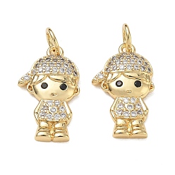 Real 18K Gold Plated Brass Micro Pave Black Cubic Zirconia Pendants, Girl Charms, Rack Plating, Cadmium Free & Lead Free, Real 18K Gold Plated, 18.5x11x3mm, Hole: 3.5mm