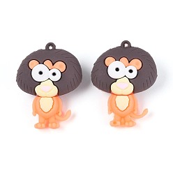 Седло Коричневый Непрозрачные ПВХ пластиковые большие подвески, лев, седло коричневый, 51x38x24.5 мм, отверстие : 3 мм