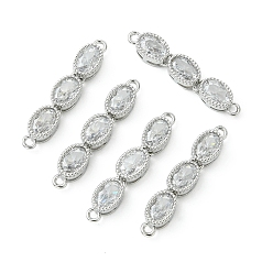 Real Platinum Plated SHEGRACE Brass Pave Clear Cubic Zirconia Triple Oval Links Connector Charms, Cadmium Free & Lead Free & Nickel Free, Real Platinum Plated, 26x5x4mm, Hole: 1.2mm