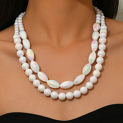 Белый Акриловые круглые двухслойные бусины в форме конского глаза для женщин, платина, белые, 20.67 дюйм (52.5 см)