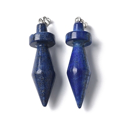 Ляпис-Лазурь Крашеные природные лазурит подвески, двухконусные подвески, с латунной фурнитурой , платина, 48.8~50x14 мм, отверстие : 6.5x4.5 мм
