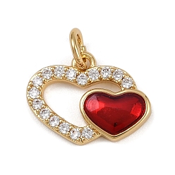 Красный Латунные микро проложить кубического циркония подвески, с блеском порошковой эмалью, сердце прелести, стойки покрытие, без кадмия и без свинца, долговечный, реальный 18 k позолоченный, красные, 11x14.5x2 мм, отверстие : 3.2 мм
